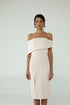 ASYMMETRICAL SHOULDER DETAIL, FRONT SLIT PENCIL DRESS - Barrus London